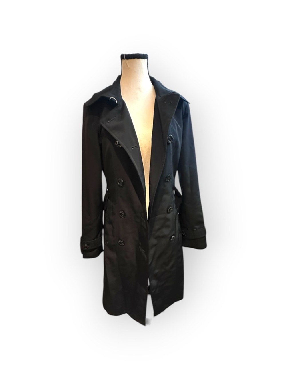 Women’s M Calvin Klein Black Trench Coat - Double Breasted Belted - Picture 5 of 14
